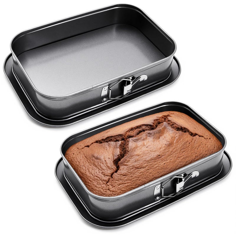 Uiifan 2 Pcs Non Stick Springform Pans Cheesecake Pan Rectangle Springform Pans Square Cake Pan with Removable Bottom for Kitchen Baking Roasting Muffin Bread Cake Brownie Bakeware(11 x 7 x 3 in) - Image 1