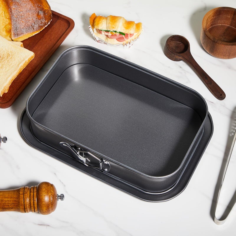 Uiifan 2 Pcs Non Stick Springform Pans Cheesecake Pan Rectangle Springform Pans Square Cake Pan with Removable Bottom for Kitchen Baking Roasting Muffin Bread Cake Brownie Bakeware(11 x 7 x 3 in) - Image 3
