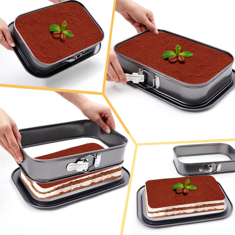 Uiifan 2 Pcs Non Stick Springform Pans Cheesecake Pan Rectangle Springform Pans Square Cake Pan with Removable Bottom for Kitchen Baking Roasting Muffin Bread Cake Brownie Bakeware(11 x 7 x 3 in) - Image 5
