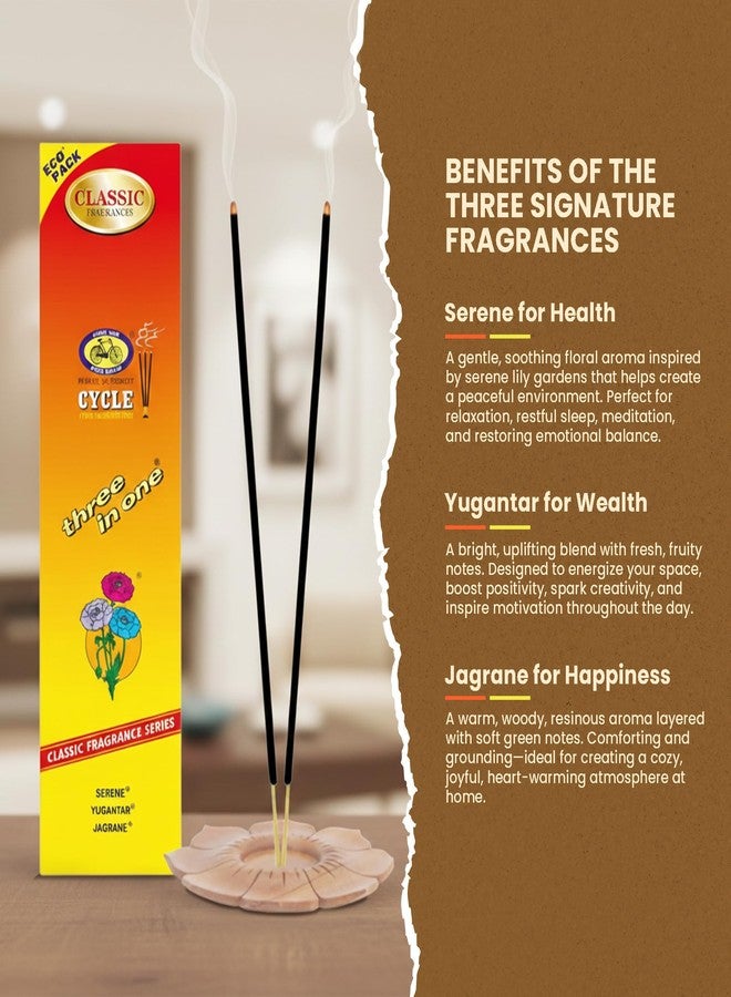 Cycle Brand Cycle Three in One Economy Incense Sticks–3 Signature Fragrances (Serene, Yugantar & Jagrane) for Meditation, Yoga, Relaxation & Home Ambience-100 Agarbatti/pack | 9 inch stick-40 Minutes Burning time - Image 3