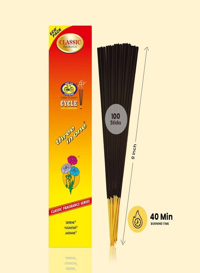 Cycle Brand Cycle Three in One Economy Incense Sticks–3 Signature Fragrances (Serene, Yugantar & Jagrane) for Meditation, Yoga, Relaxation & Home Ambience-100 Agarbatti/pack | 9 inch stick-40 Minutes Burning time - Image 2