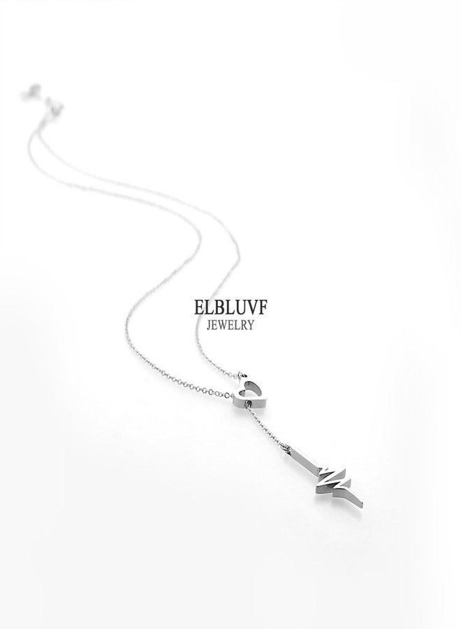 ELBLUVF 18k Rose Gold Plated Stainless-steel Heart Beat Love Cardiogram Lariat Y Necklace (Silver) - Image 4