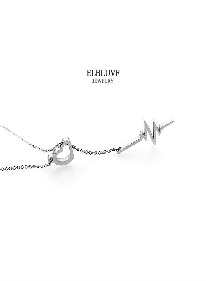 ELBLUVF 18k Rose Gold Plated Stainless-steel Heart Beat Love Cardiogram Lariat Y Necklace (Silver) - Image 5