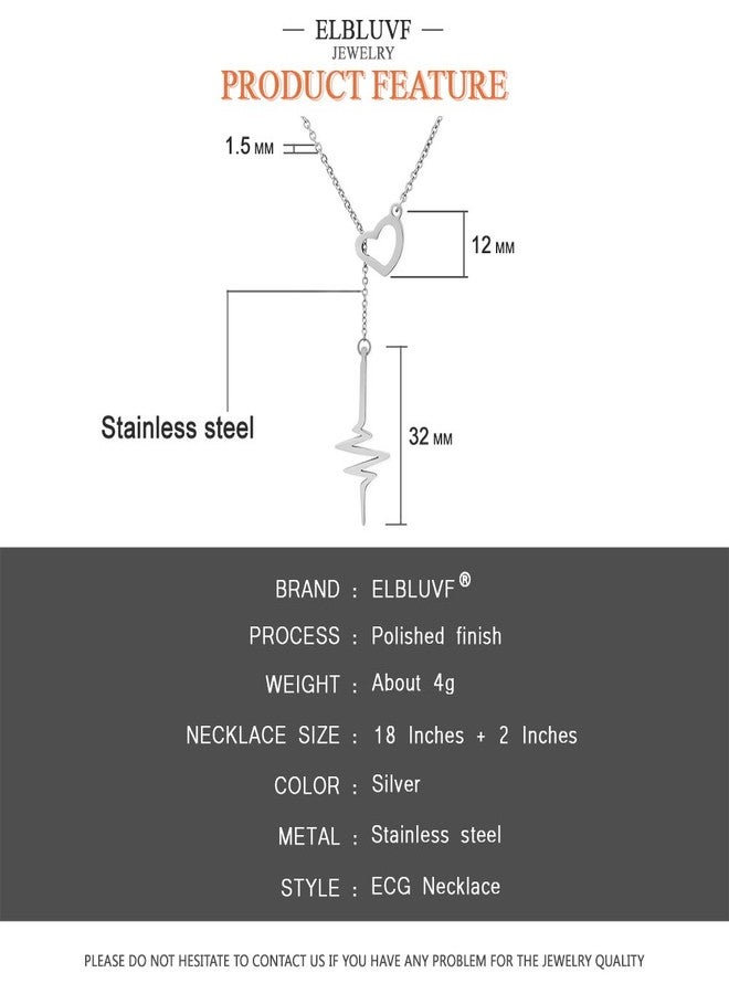 ELBLUVF 18k Rose Gold Plated Stainless-steel Heart Beat Love Cardiogram Lariat Y Necklace (Silver) - Image 3