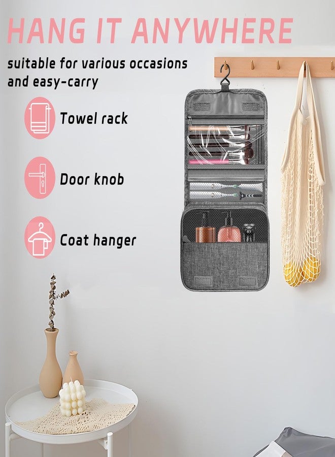 YEMEDA Toiletry Bag Travel Bag with Hanging Hook, Waterproof Shower Bathroom Hanging Toiletry Bag for Men Women,Small Multifunctional Makeup Cosmetic Bag,Portable Toiletries Bag Travel Organizer (Grey) - Image 4