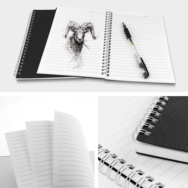 ZZTX Sprial Notebook Kraft Soft Cover College Ruled Notebooks, Wirebound Memo Diary Notebook Planner, 140 Pages/ 70 Sheets, 8 x 6 inch, 1 Pack (Black) - Image 3