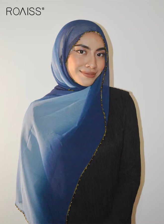 رويس وشاح شيفون متدرج الألوان للنساء، بنمط ماسي لامع، أنيق وخفيف الوزن، شال ملفوف، إكسسوار حجاب للارتداء اليومي - Image 1