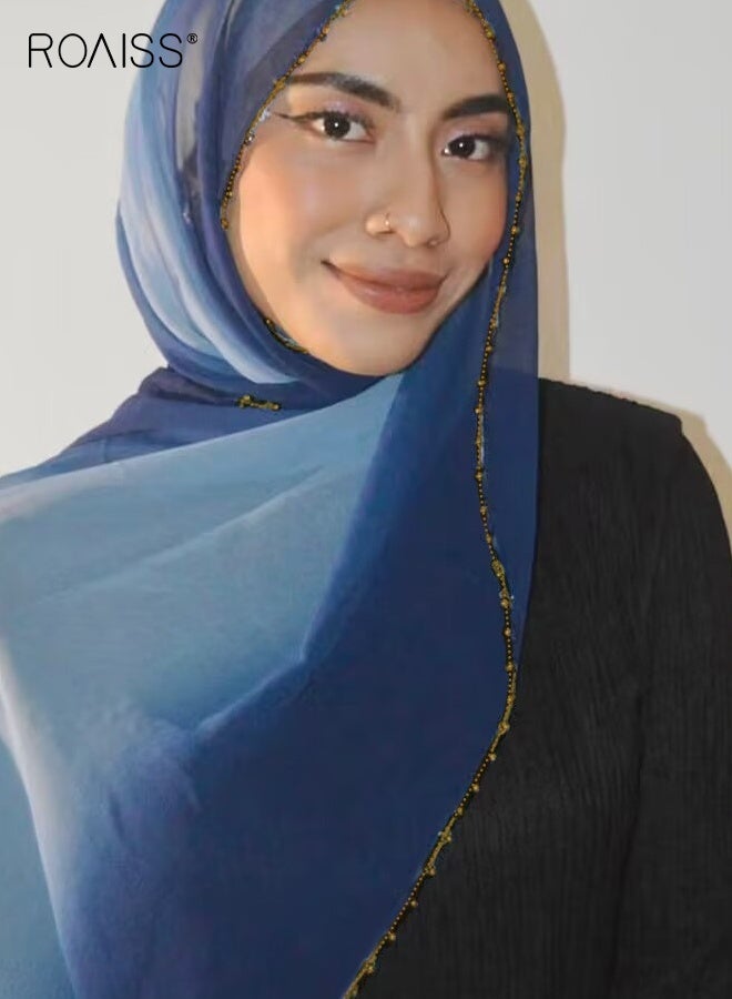 رويس وشاح شيفون متدرج الألوان للنساء، بنمط ماسي لامع، أنيق وخفيف الوزن، شال ملفوف، إكسسوار حجاب للارتداء اليومي - Image 2