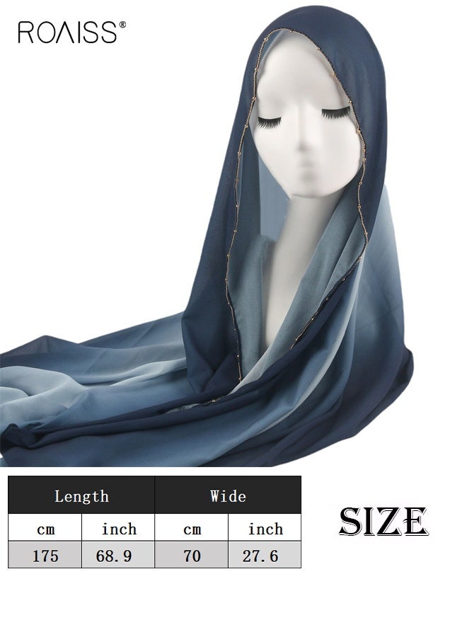 roaiss Chiffon Gradient Color Headscarf For Women Bright Diamond Pattern Elegant Sheer Lightweight Shawl Wrap Hijab Accessory For Daily Wear - Image 5
