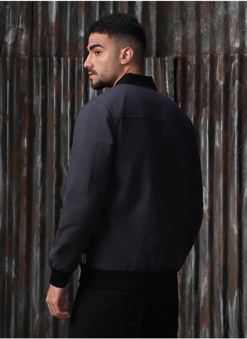 HIGH STAR - Men's Charcoal 100% Polyester Printed Relaxed Fit Jacket - Image 1