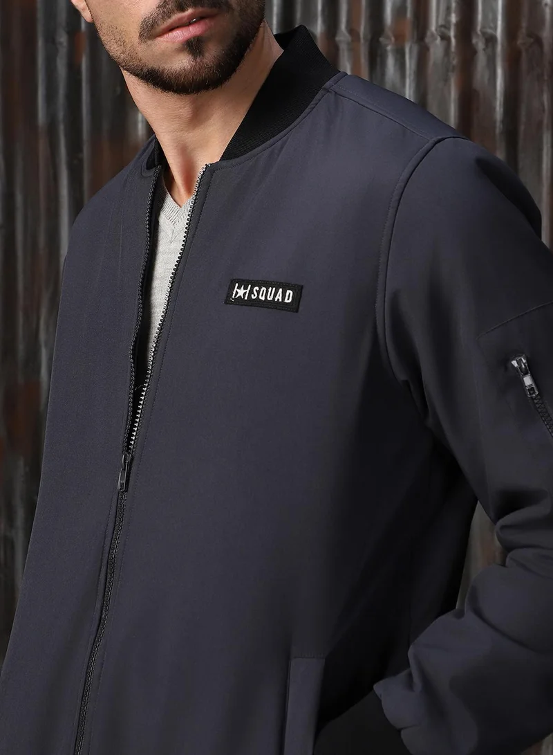 HIGH STAR Men's Charcoal 100% Polyester Printed Relaxed Fit Jacket