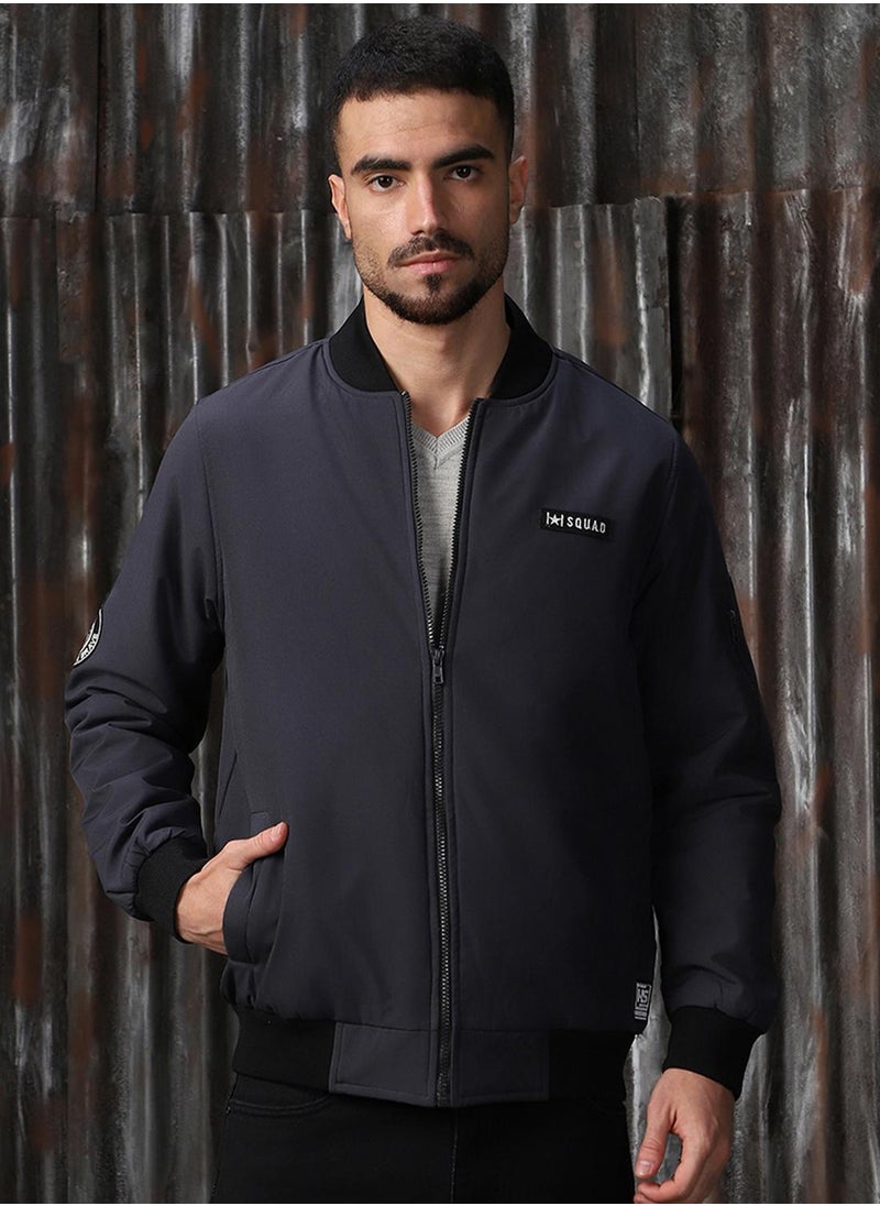 HIGH STAR - Men's Charcoal 100% Polyester Printed Relaxed Fit Jacket - Image 1
