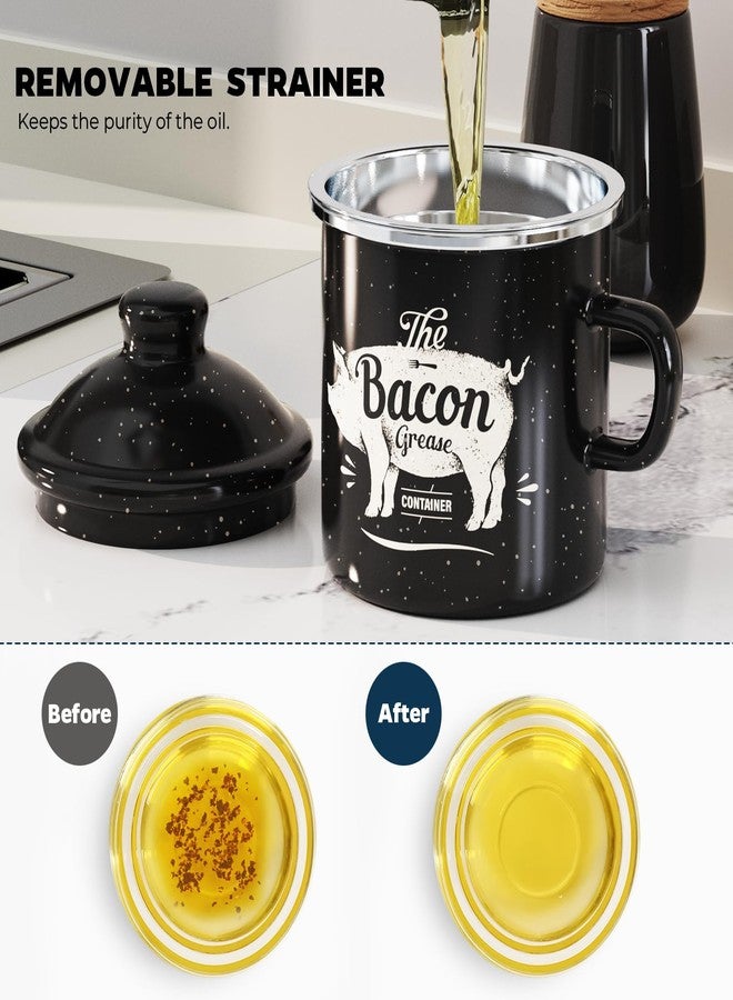 PGYARD Mini Bacon Grease Container With Strainer - 15OZ Enamel Grease Saver, Farmhouse Bacon Grease Keeper For Kitchen Fat Storage, Dishwasher Safe-Black - Image 4