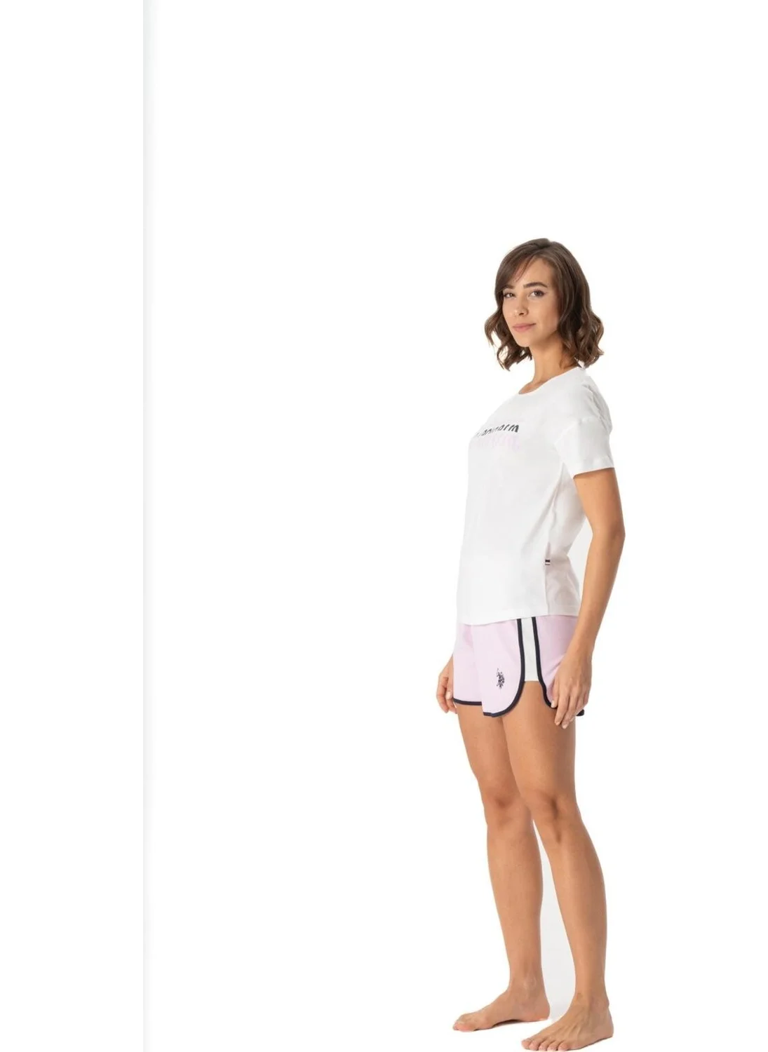 يو اس بولو اسن Women's Ecru T-Shirt Wide Shorts Set