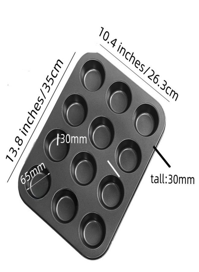 DongAi 2 Pack Nonstick 12 Cup Muffin Pan, Carbon Steel Cupcake Baking Tray, BPA Free Easy Release Cake Tin, Oven Safe Bakeware for Muffins & Cupcakes,black - Image 2