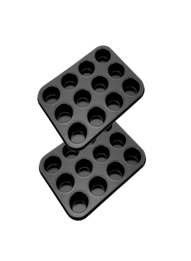 DongAi 2 Pack Nonstick 12 Cup Muffin Pan, Carbon Steel Cupcake Baking Tray, BPA Free Easy Release Cake Tin, Oven Safe Bakeware for Muffins & Cupcakes,black - Image 1