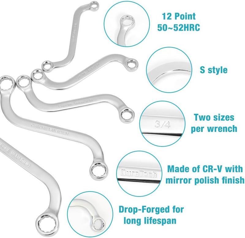 DURATECH S-Style Box Wrench Set, SAE, 5-Piece, 5/16'' to 3/4'', 12 Point, CR-V Steel, with EVA Foam Tool Organizer - Image 3