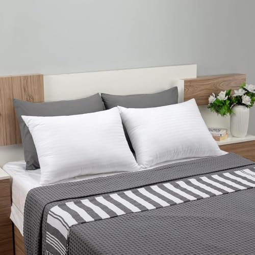 9villa Hollow Fiber Sleeping Pillow 41X61 CM (16X24 inch) Satin Strpe White Fabric Microfiber Pillow Pack/Set of 2 - Image 3