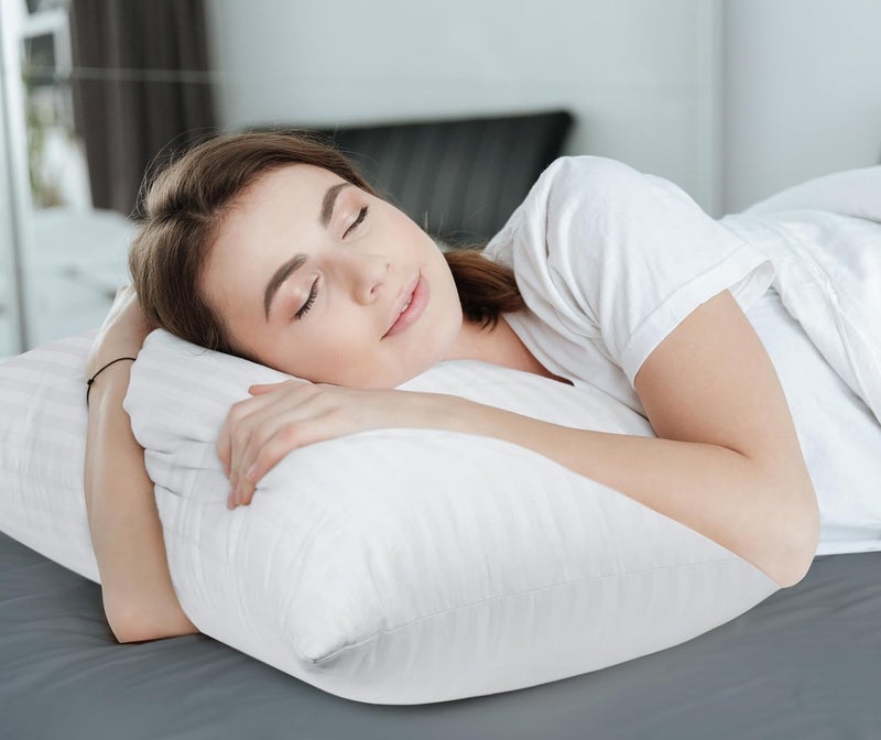 9villa Hollow Fiber Sleeping Pillow 41X61 CM (16X24 inch) Satin Strpe White Fabric Microfiber Pillow Pack/Set of 2 - Image 4