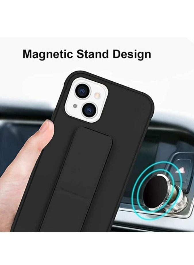 Hand Grip Foldable Magnetic Kickstand Wrist Strap Finger Grip Case Cover For Apple iPhone 14 6.1 inch Black - Image 3