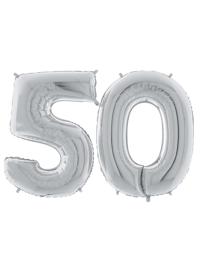 مجموعة بالونات عيد ميلاد رقم 50 من رقائق الألومنيوم باللون الفضي، 100 سم