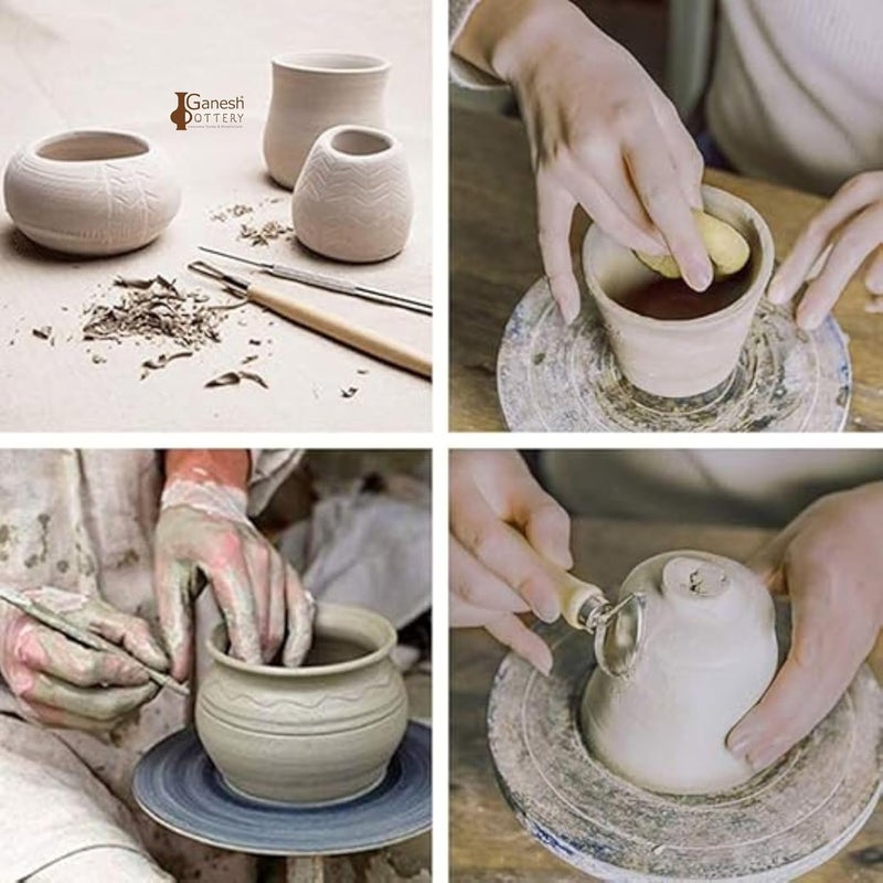 Ganesh Pottery مجموعة أدوات الفخار الاحترافية للنحت بالطين، الكشط، القطع، التفاصيل الدقيقة، التنعيم، التشكيل والتقليم (عبوة من 19 أداة، بيج) - Image 4