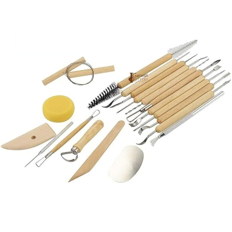 Ganesh Pottery مجموعة أدوات الفخار الاحترافية للنحت بالطين، الكشط، القطع، التفاصيل الدقيقة، التنعيم، التشكيل والتقليم (عبوة من 19 أداة، بيج) - Image 2