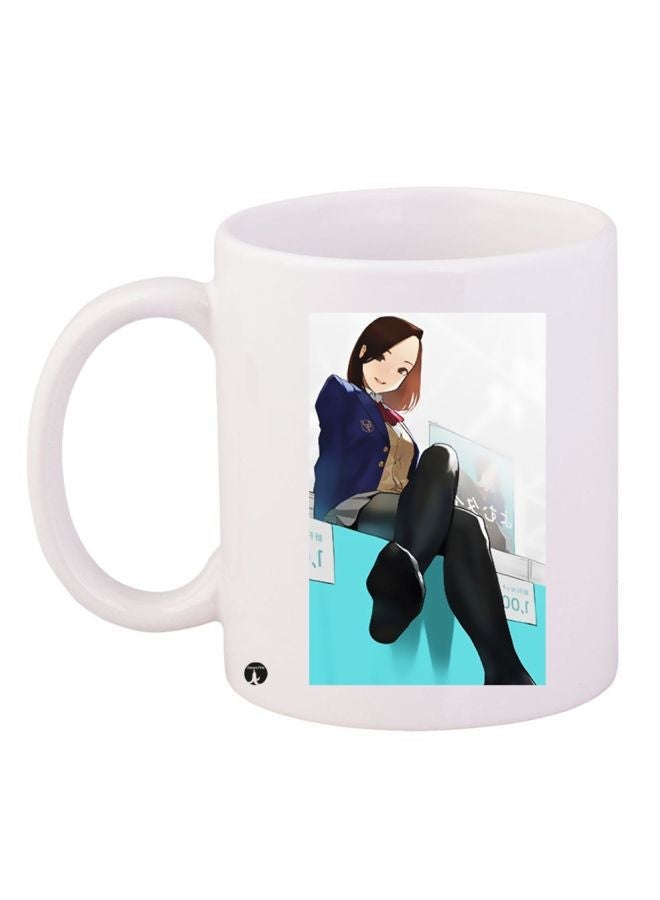 RYN Anime Girl Printed Coffee Mug White/Blue/Black 11ounce