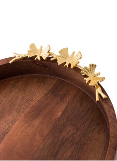 Dania Round serving dish made of beech wood with multi-use golden butterfly decor  - Image 3