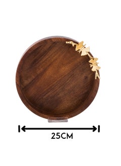 Dania Round serving dish made of beech wood with multi-use golden butterfly decor  - Image 4