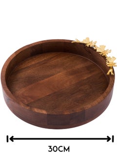 Dania Round serving dish made of beech wood with multi-use golden butterfly decor  - Image 5