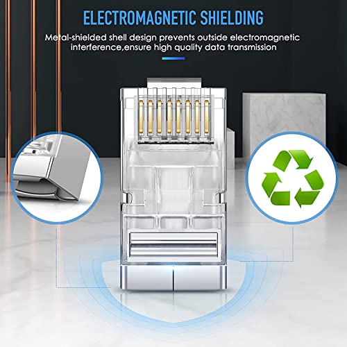 Seth Enterprises Cat6 RJ45 Pass Through Connector 50pcs Pack, Shielded STP Ethernet Plug for 24-26 AWG Solid and Stranded Cable, Easy Crimp Modular Connector, 10Gbps 500MHz High Speed Network Plug - Image 3