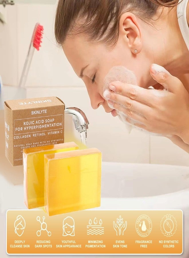 SKINLYTE صابون كوجيك أسيد من سكينلايت - خالي من العطور والأصباغ - مزيل للبقع الداكنة ومصحح فرط التصبغ - تركيبة ك-beauty - كركم، جلسرين، كولاجين، حمض الهيالورونيك، ريتينول (عبوتان) 7 أونصات. - Image 4