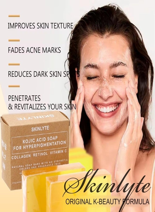 SKINLYTE صابون كوجيك أسيد من سكينلايت - خالي من العطور والأصباغ - مزيل للبقع الداكنة ومصحح فرط التصبغ - تركيبة ك-beauty - كركم، جلسرين، كولاجين، حمض الهيالورونيك، ريتينول (عبوتان) 7 أونصات. - Image 3