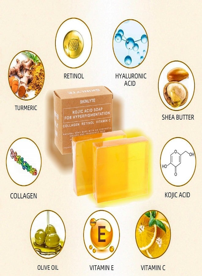 SKINLYTE صابون كوجيك أسيد من سكينلايت - خالي من العطور والأصباغ - مزيل للبقع الداكنة ومصحح فرط التصبغ - تركيبة ك-beauty - كركم، جلسرين، كولاجين، حمض الهيالورونيك، ريتينول (عبوتان) 7 أونصات. - Image 5