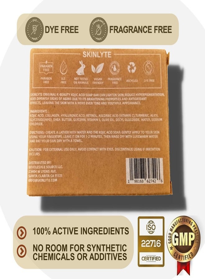 SKINLYTE صابون كوجيك أسيد من سكينلايت - خالي من العطور والأصباغ - مزيل للبقع الداكنة ومصحح فرط التصبغ - تركيبة ك-beauty - كركم، جلسرين، كولاجين، حمض الهيالورونيك، ريتينول (عبوتان) 7 أونصات. - Image 2