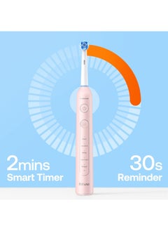 Bitvae Bitvae R2 Rotating Electric Toothbrush for Adults with 8 Brush Heads, 5 Modes Rechargeable Power Toothbrush with Pressure Sensor, Pink  - Image 4