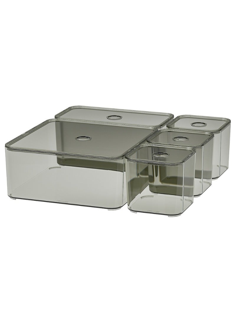 Box with Lid – Set of 5 | Grey | Compact Storage Organizer - Image 1