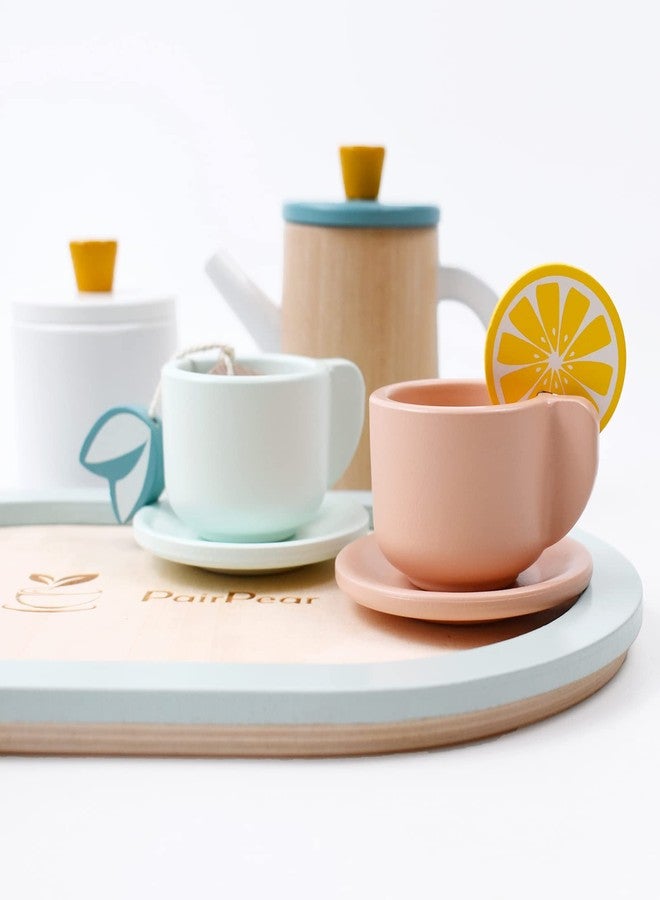 PairPear Wooden Tea Set for Little Girls, Wooden Toys Toddler Tea Set Play Kitchen Accessories for Kids Tea Party with Play Food - Image 4