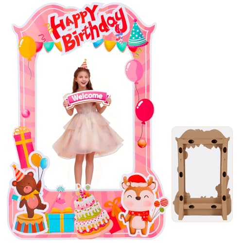 EARTHSON 6 Ft x 4 Ft Happy Birthday Photo Booth Box Photo Cutout Stand in Life-Size Cardboard Frame Prop for Birthday Party Supplies - Image 1
