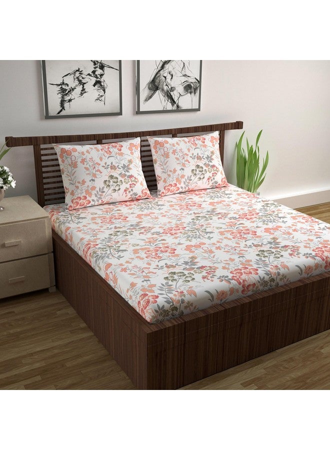 Divine Casa مفرش سرير مزدوج من ديفين كاسا بحجم مزدوج، 144 TC قطن نقي بحجم كوين مع 2 غطاء وسادة | 222 × 254 سم | مزخرف بالأزهار | خوخي بلش - Image 1