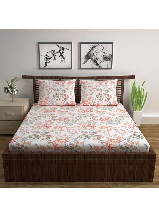 Divine Casa مفرش سرير مزدوج من ديفين كاسا بحجم مزدوج، 144 TC قطن نقي بحجم كوين مع 2 غطاء وسادة | 222 × 254 سم | مزخرف بالأزهار | خوخي بلش - Image 2
