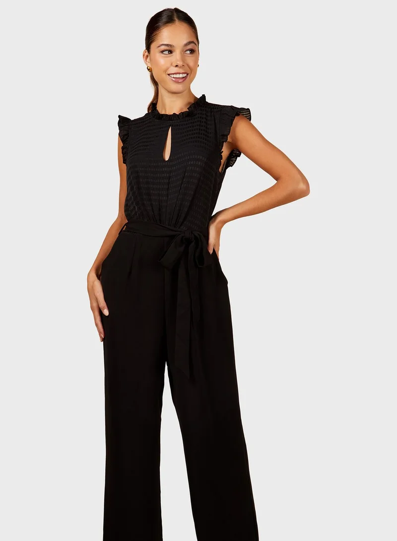 Little Mistress Black Check Frill Detail Jumpsuit