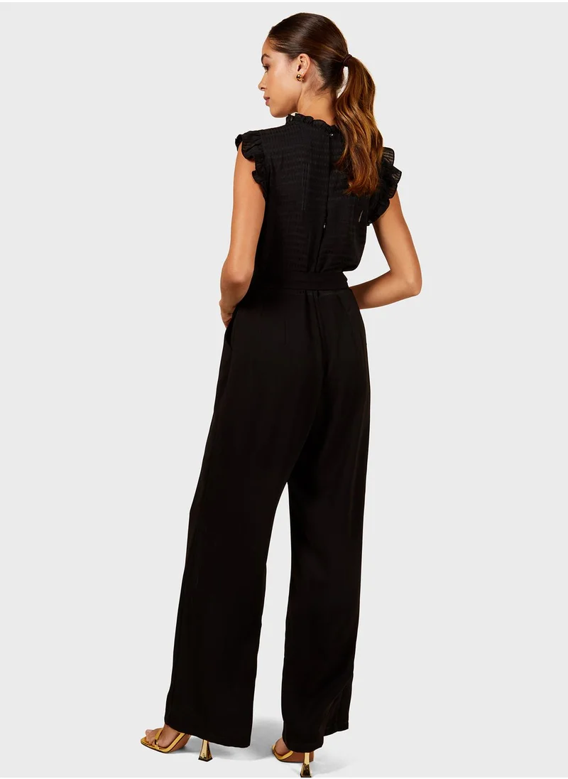 Little Mistress Black Check Frill Detail Jumpsuit