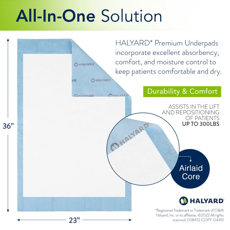 HALYARD Premium Disposable Underpads, 30 x 36 Inches Chux Pads - Blue, Case of 40 - Incontinence Bed Pads for Adults with Airlaid Core for Moisture and Odor Control - Image 2