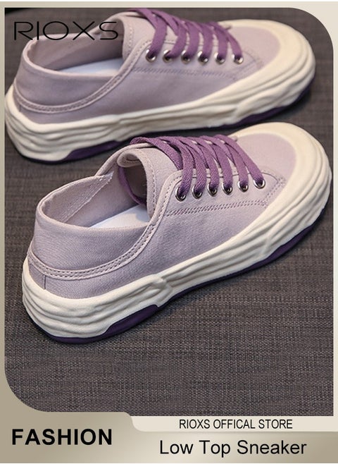 Women's Fashionable Casual Canvas Shoes, Low Top Sneakers with Non-slip Rubber Sole, Classic Lace Up Lightweight Shoes, Suitable for Work, Sports, Shopping, Hiking, Running and Other Occasions