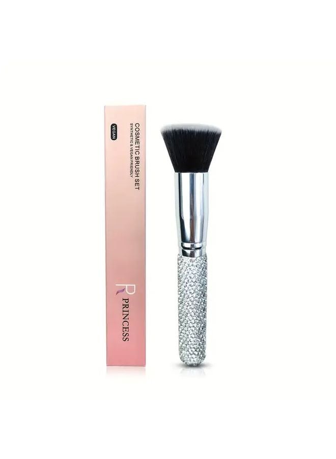Silvery Rose Princess Luxury Foundation Brush Soft Synthetic Nylon Bristles For Liquid Cream Powder - Image 1