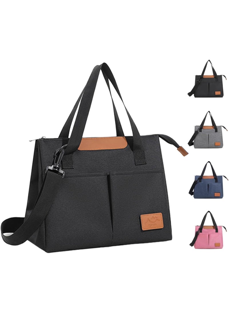 Adando Lunch Bag, Women Insulated Lunch Bag, Reusable Leakproof Large Spacious Cooler Tote for Women Men Adult with Removable Adhesive Decoration for Work Office Travel Picnic (Black) - Image 1