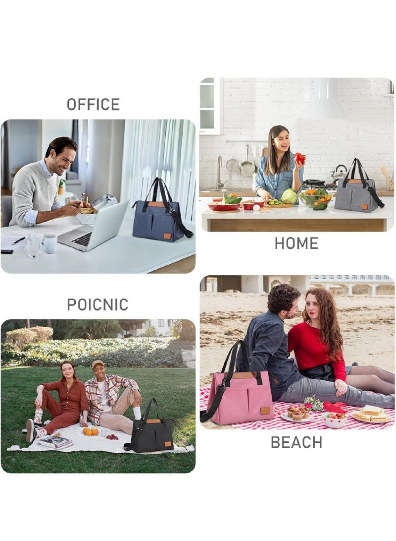 Adando Lunch Bag, Women Insulated Lunch Bag, Reusable Leakproof Large Spacious Cooler Tote for Women Men Adult with Removable Adhesive Decoration for Work Office Travel Picnic (Black) - Image 5