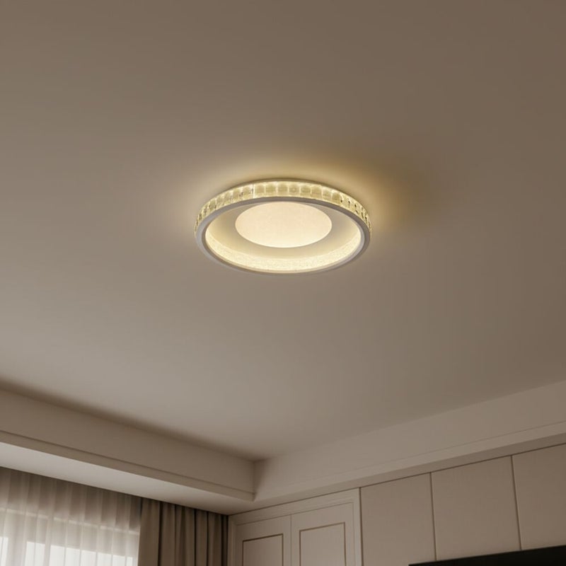 DANUBE HOME Iris Modern LED Celing Light Contemporary Pendant Lamps Hanging Lanterns LED Modern Design Indoor Lighting For Bedroom L57xW57xH15cm-White Silver - Image 1